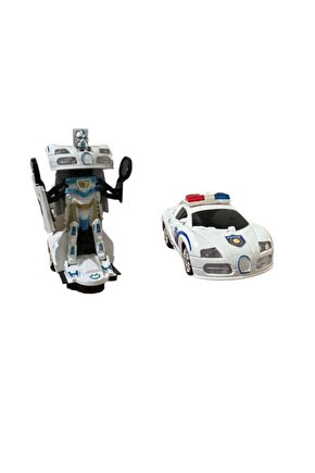 Robota Dönüşen Polis Arabası Çarp Dön Oyuncak Transformers Robot Araba