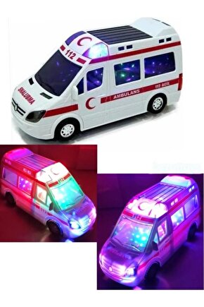 Pilli Ambulans 20cm 3D Işıklı Türkçe Sesli Sirenli Oyuncak Ambulans