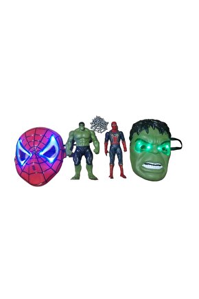 HULK  SPİDERMAN MASKE VE FİGÜRLER IŞIKLI  SET 19 CM