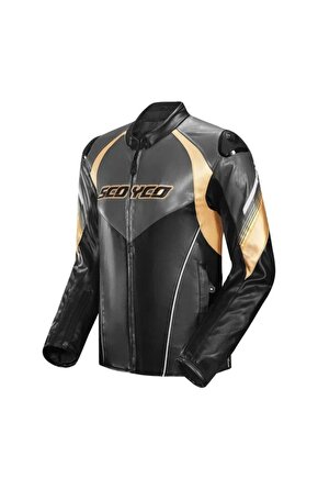 Motosiklet Montu 4 Mevsim Deri Ve Maxdura Kumaş Racing Mont Pu Leather Black-gold