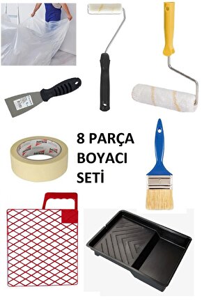 Boyacı Set 8 Parça Fırça + Rulo + Parmak Rulo + Izgara + Tava + Dyson Bant + Koruyucu Örtü + Spatula