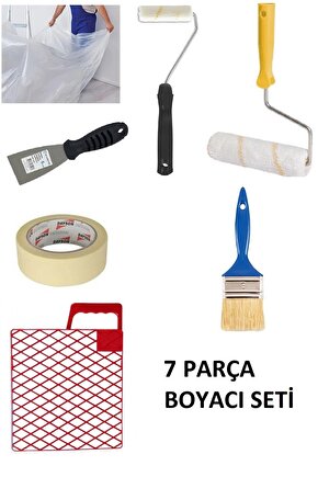 Boyacı Seti 7 Parça Fırça + Rulo + Parmak Rulo + Izgara + Dyson Bant + Koruyucu Örtü + Spatula