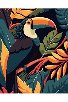 Sayılarla Boyama Kasnaklı Tablo Seti Fırça Boya Dahil 40x50 COLORFUL TOUCAN