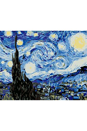 Sayılarla Boyama Kasnaklı Tablo Seti Fırça Boya Dahil 40x50 Van Gogh