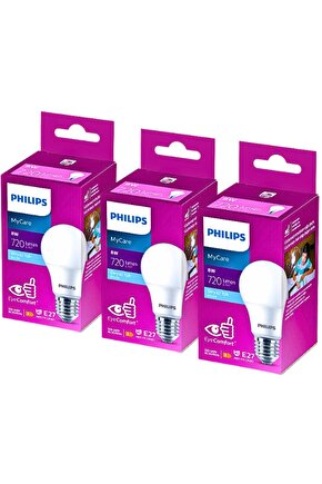 Led Ampul E27 A60 8W65K 720LM Beyaz Işık  3 ADET