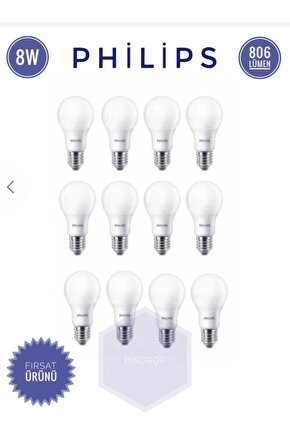 8w Led Ampul 12 li Set Beyaz Işık 806 Lümen