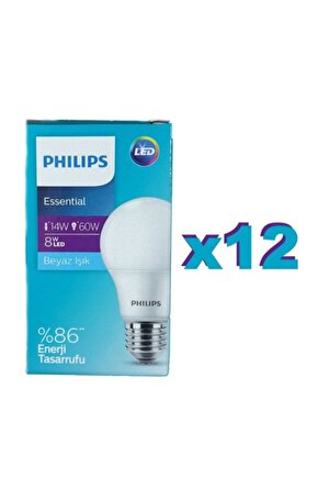 Essential 12 Adet E27 Normal Duylu 8w Led Ampul (beyaz Işık) 6500k