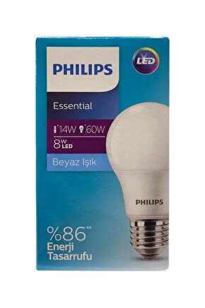 Philips Essential Enerji Tasarrufu 8w Led Ampul Beyaz Işık