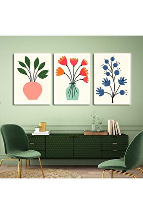 Matisse - Boho - Art Deco - Soyut - Doğa ( 3 lü Çerçevesiz ) Poster - Afiş - Tablo KR2C00288