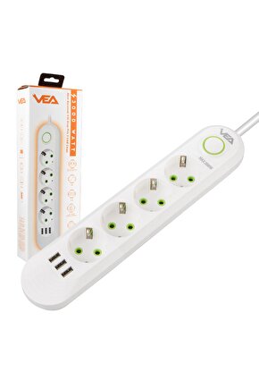 Uzatma Kablosu 4 Priz 3 Usb 7li 1.5 Metre Fiş