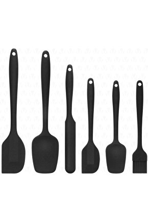 Home Isıya Dayanıklı Yanmaz Yapışmaz Silikon Spatula Seti 6 Parça (Siyah)