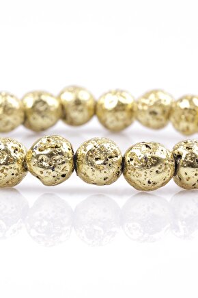 Lav Doğal Taş Gold Renkli Bileklik 8 mm Küre Kesim