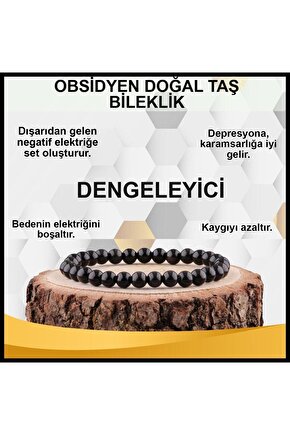 Sertifikalı Obsidyen Doğal Taş Bileklik 6 Mm - B839