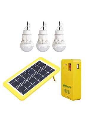 Pm-8905 Güneş Panelli 3 Lambali Powerbank Özellikli Çok Amaçli Şarjli Solar Aydinlatma