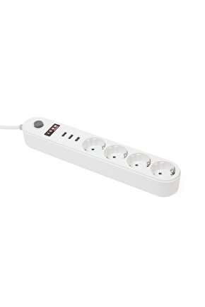 Akım Korumalı 4lü Priz 3 Port Usb Çoklu Grup Priz 2 Metre Kablo 10a - Beyaz