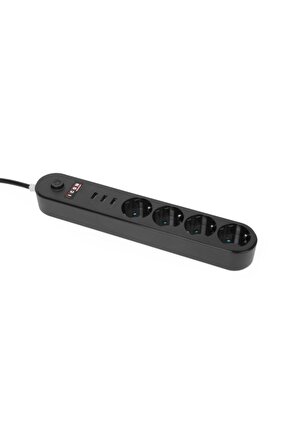 Akım Korumalı 4lü Priz 3 Port Usb Çoklu Grup Priz 2 Metre Kablo 10a - Siyah