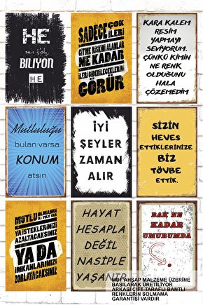 9 Parça Karışık Yazılı Ahşap Tablo Seti anlamlı komik sözler duvar yazıları kamyon arkası sözler