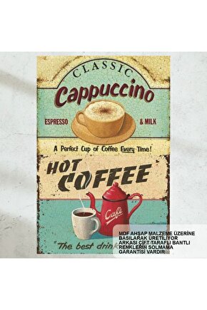 cappuccino espresso kahve ev mutfak kafe dekorasyon vintage nostaljik retro ahşap poster tablo