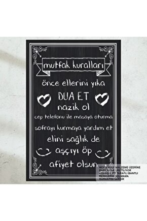 mutfak kuralları tablosu ev mutfak dekorasyon tablo retro ahşap poster kara tahta tebeşir görünümlü