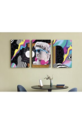 3 Parça Çerçeve Görünümlü Mdf Tablo Seti 80 ler  90 lar hipster heykel pop art