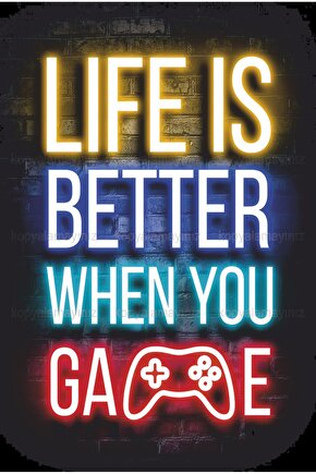 life is better when you game, gamer oyuncu ev dekorasyon tablo retro ahşap poster