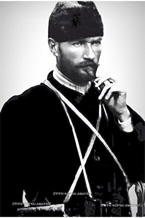 Mustafa kemal paşa, kalpaklı atatürk ev dekorasyon tablo retro ahşap poster