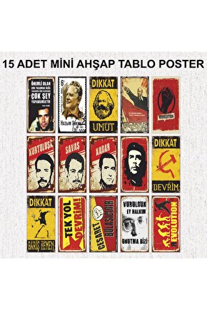 siyasi sol sosyalit devrim 15 adet mdf ahşap poster tablo seti