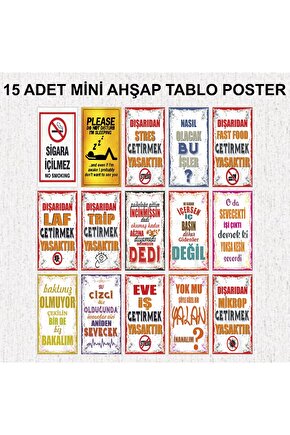 ev iş yeri komik uyarı levhaları dışarıdan stres getirmek yasaktır 15 ahşap poster tablo seti