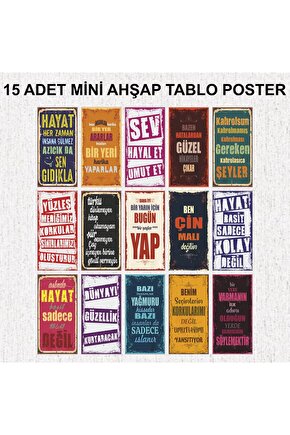 komik eğlenceli motivasyon duvar yazıları  ev dekorasyon 15 adet mini retro ahşap poster seti