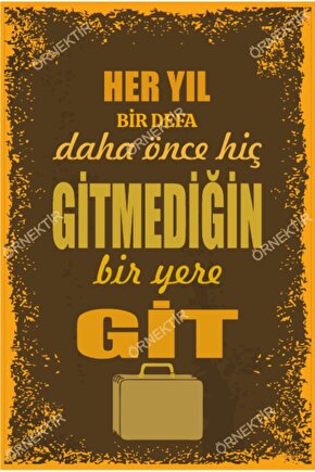 Her Yıl Bir Defa Daha Önce Hiç Gitmediğin Bir Yere Git Duvar Yazıları Retro Ahşap Poster