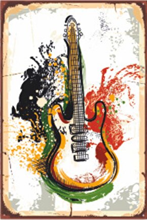 Yağlıboya Gitar Retro Ahşap Poster 20x30 Cm