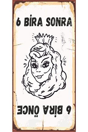 6 Bira Önce 6 Bira Sonra Mini Retro Ahşap Poster