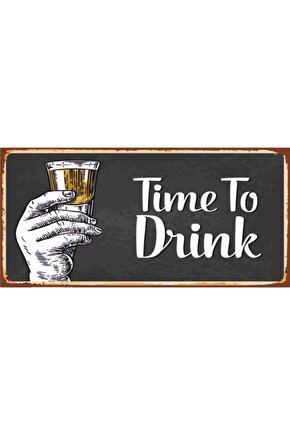 Time To Drink Içki Zamanı (10 Cm X 20 Cm) Mini Retro Ahşap Poster