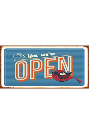 Open Açık (10 Cm X 20 Cm) Mini Retro Ahşap Poster