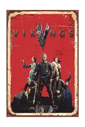 Vikings  Retro Vintage Ahşap Poster