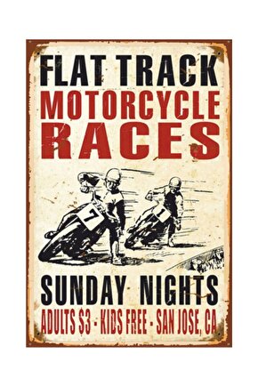 Flat Track Motor Yarışı Retro Vintage Ahşap Poster 2030020