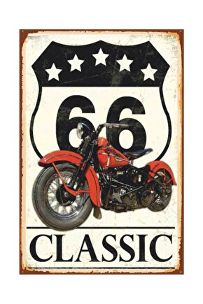 Route 66 Klasik Motor Retro Vintage Ahşap Poster 2030019