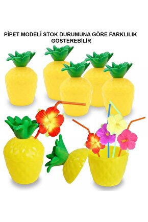 Ananas Hawaii Luau Aloha Pipetli İçecek Kabı Bardak 10x13 cm 1 Adet