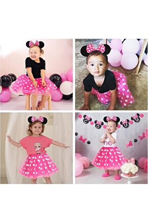 Pembe Fiyonklu Minnie Mouse Tacı Mini Kulak