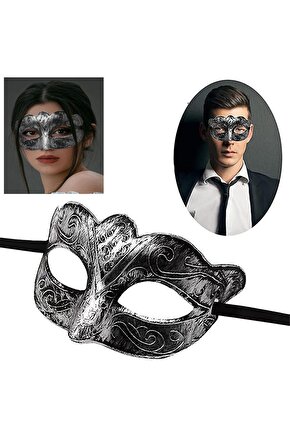 Himarry Maskeli Balo Antik Gri Gümüş Eskitilmiş Maske Balo Venedik