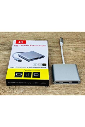 3 In 1 Type C Hdmı Usb Çevirici Apple Macbook I-pad I-phone Huawei Mate Matebook Chromemate Samsung