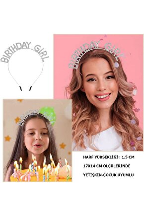 Kristal Taşlı Gümüş Birthday Girl Yazılı Doğum Günü Parti Tacı 1