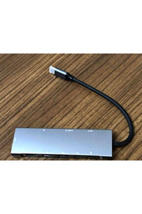 9 In 1 Aleminyum Metal Kasa Sd Usb Type C Audio Hub Hdmı Girişli Macbook Çevirici