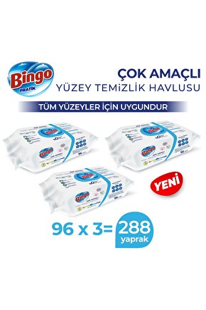 Pratik Yüzey Temizlik Havlusu Beyaz Sabun 96x3 (288 YAPRAK)