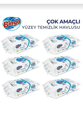 bingoBingo Beyaz Sabun Katkılı Yüzey Temizlik Havlusu her paket 96 Yaprak toplam 6 paket