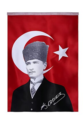 70 x 105 cm Atatürk Portreli Türk Bayrağı - Yüksek Kalite Bez