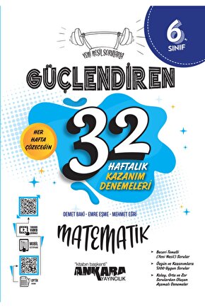 Ankara Yayıncılık 6. Sınıf Güçlendiren 32 Haftalık Matematik Kazanım Denemeleri