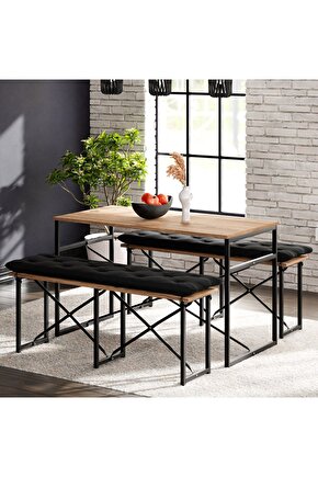 Masa Takımı Minderli Bench Bank Masa Seti 120x60 Masa Mutfak Masası Yemek Masası Çam 1554