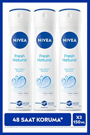 Kadın Sprey Deodorant Fresh Natural 150ml, Ter Kokusuna Karşı 48 Saat Koruma, Ferahlık, X3 Adet