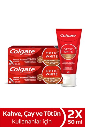 Optic White Kahve, Çay ve Tütün Kullanıcıları için Beyazlatıcı Diş Macunu 50 ml x 2 Adet